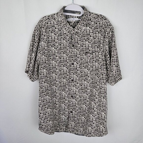 Tommy Bahama Mens Large Silk Shirt Brown Gray White Short Sleeve Button - Picture 1 of 10